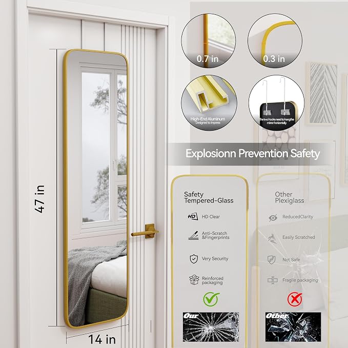 SCWF-GZ 47x14 Mirror Rectangle Full Body Length Door Hanging Wall Mounted - Image 2