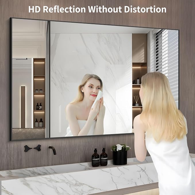 KOCUUY 60x40 Inch Large Black Wall Mounted Mirror, Aluminum Framed Decorative - Image 8