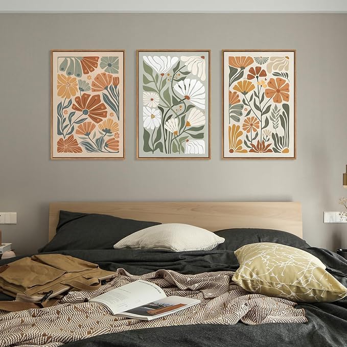 KISSFOX Framed Canvas Wall Art Abstract Floral Botanical Print Set of 3 Green - Image 5