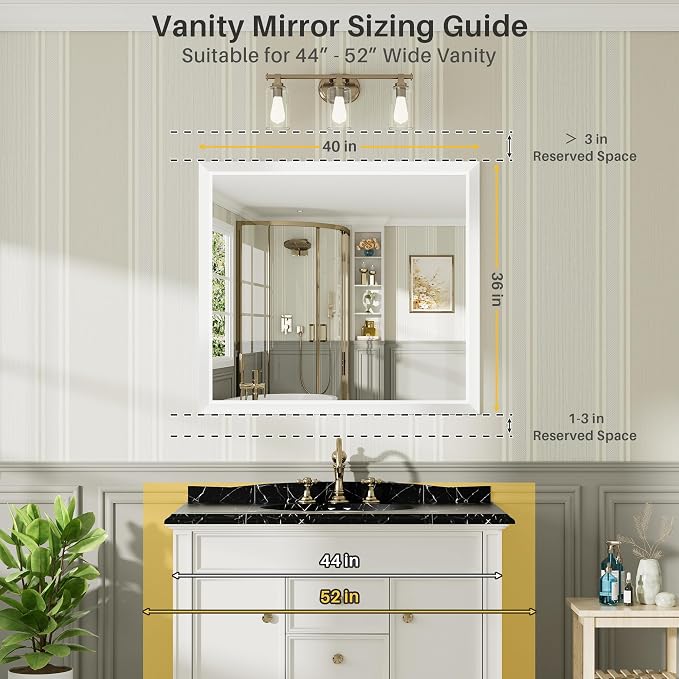 40x36 Inch White Bathroom Mirror - Image 2