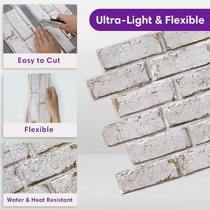 3D Peel and Stick Faux Brick Wall Panels 11.8" x 11.8" 10-Pack, Small - Image 5