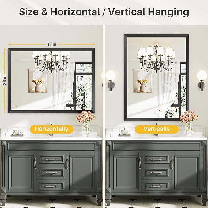Briivue 48x36 Inch Black Bathroom Mirror - Image 5