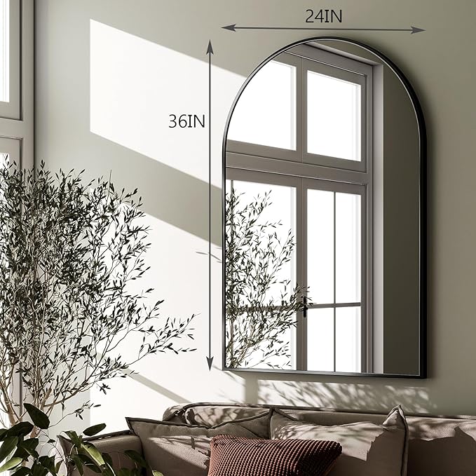HARRITPURE Arched Wall Mirror 24"x36" – Black Metal Frame Vanity Mirrors - Image 6