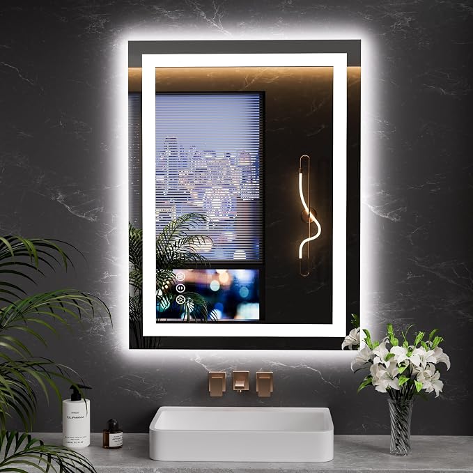 LOAAO 23.6"x31.5" LED Mirror for Bathroom, Lighted Bathroom Mirror by LOAAO