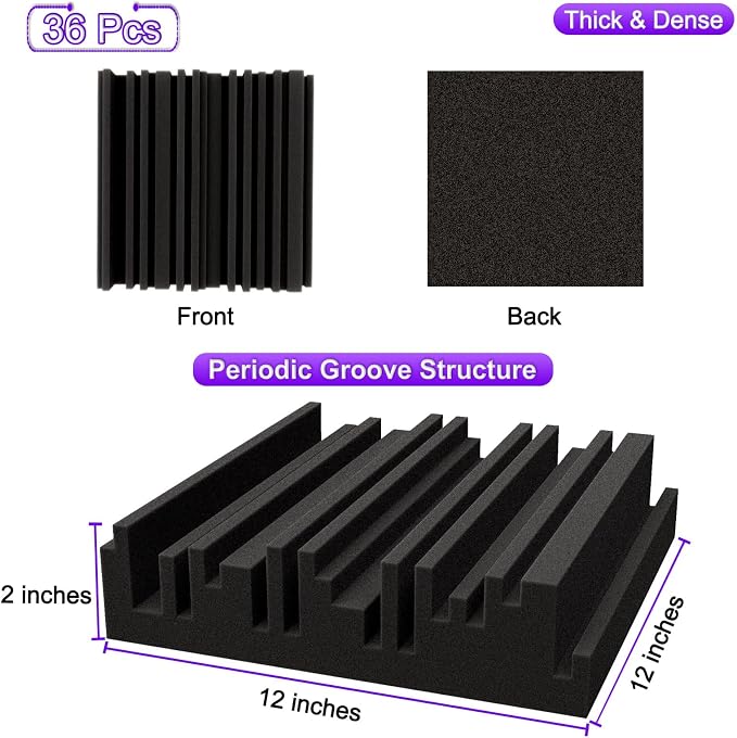 TroyStudio Thick Acoustic Foam Panels, Dense Soundproof Padding Tile, Recording - Image 2