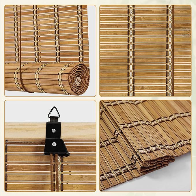 Bamboo Roll Up Shades for Windows 32Wx72L, Light Filtering Hanging Window Blinds - Image 3