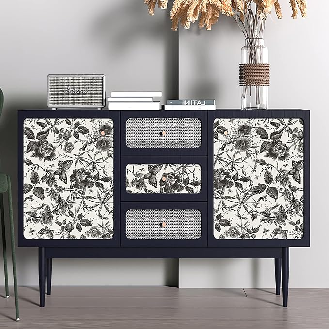 JiffDiff Floral Vintage Wallpaper Peel and Stick Wall Stick Black and White - Image 4