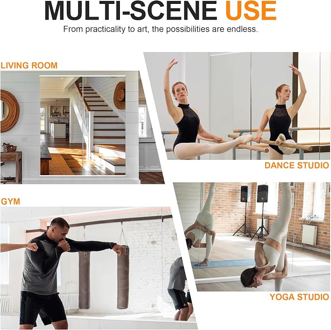 Delma Large Full Body Mirror for Yoga, Frameless Wall-Mounted Glass Panel 2PCS - Image 6