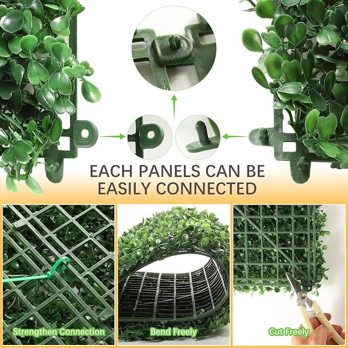 Luyue 24PCS 20”×20” Boxwood Panels, Artificial Grass Wall Panels Fake Greenery - Image 6