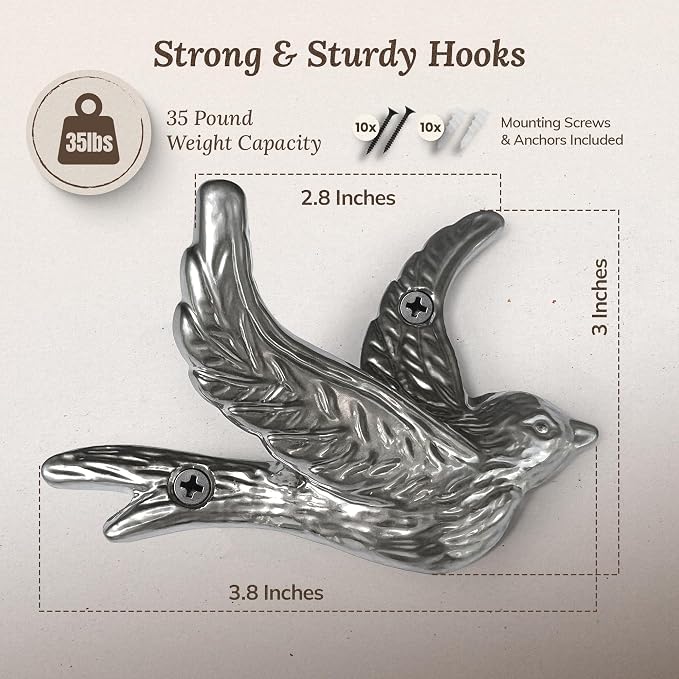Flying Bird Decorative Wall Hooks Cast Iron, Wall Mounted - Image 2