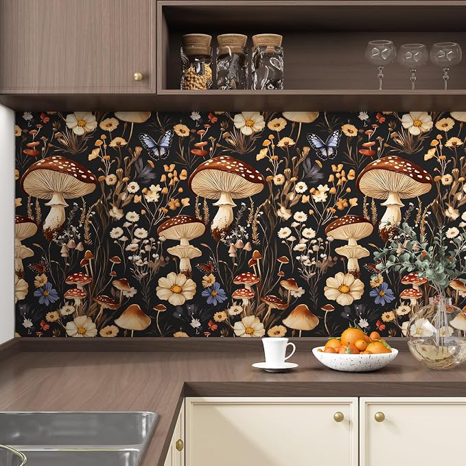 BOKEBEVE Extra Long Mushroom Peel and Stick Wallpaper Vintage Wallpaper Floral - Image 3