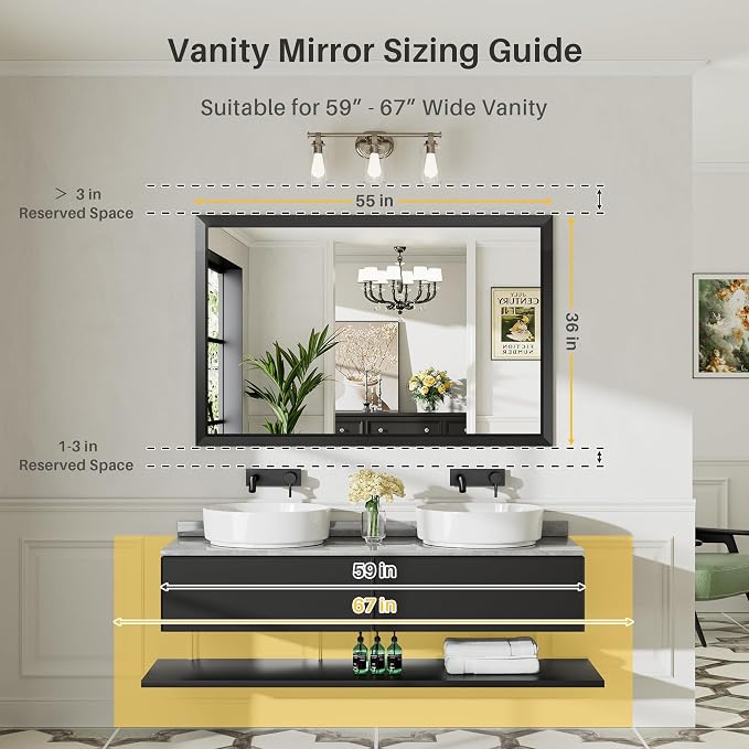 Briivue 55x36 Inch Black Bathroom Mirror - Image 2