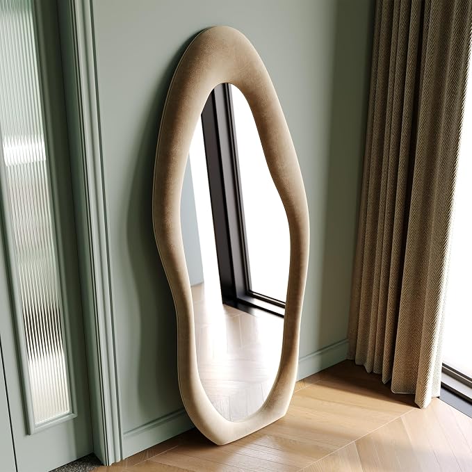 Honyee Full Length Mirror, Flannel Wrapped Wooden Frame Floor Mirror, Irregular - Image 7