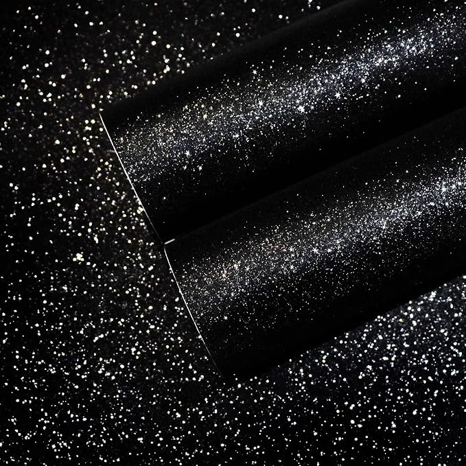 CHIHUT Glitter Black Wallpaper 15.7''x100'' Peel and Stick Wallpaper Self by CHIHUT