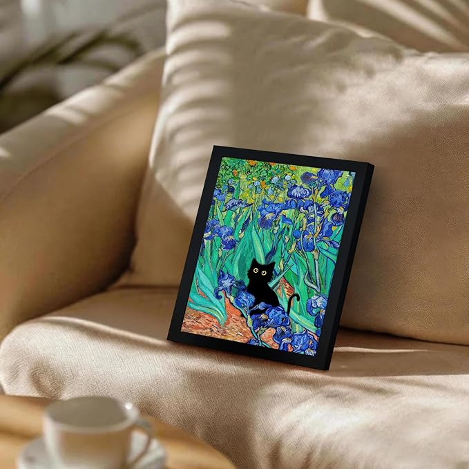 Fantasy Artists Van Gogh Irises Cat Wall Art, Framed Vintage Garden Canvas Wall - Image 4