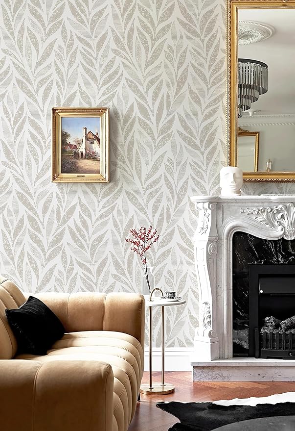 Safiyya 393"x17.3" Boho Peel and Stick Wallpaper Beige and White Wallpaper Leaf - Image 5