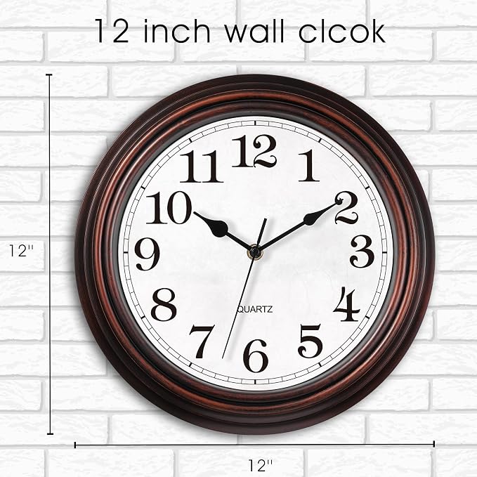 Wall Clock, 12 Inch Vintage Retro Silent Quality Wall Clocks Battery Operated - Image 3