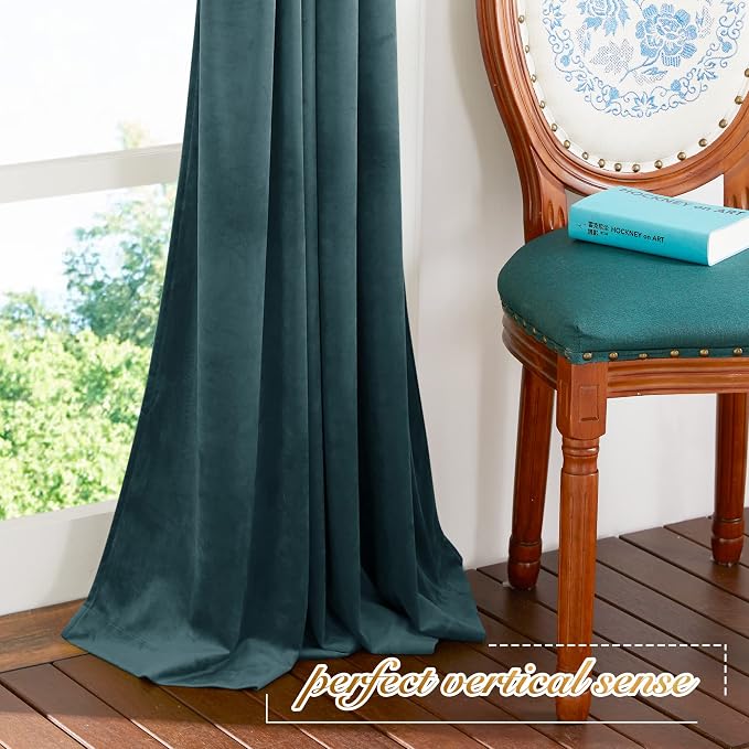 NICETOWN Greyish Blue Velvet Curtains 52" x 63", 2 Panels - Image 7