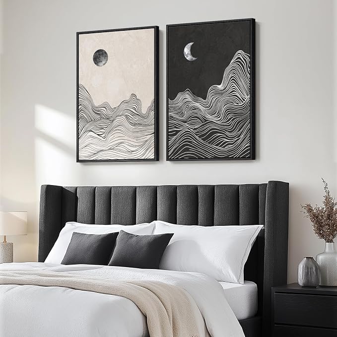 Large Framed Black and White Abstract Wall Art - Image 2
