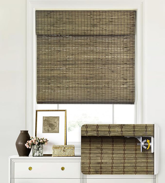 LazBlinds No Tools No Drill Cordless Bamboo Roman Shades, Privacy Window by LazBlinds