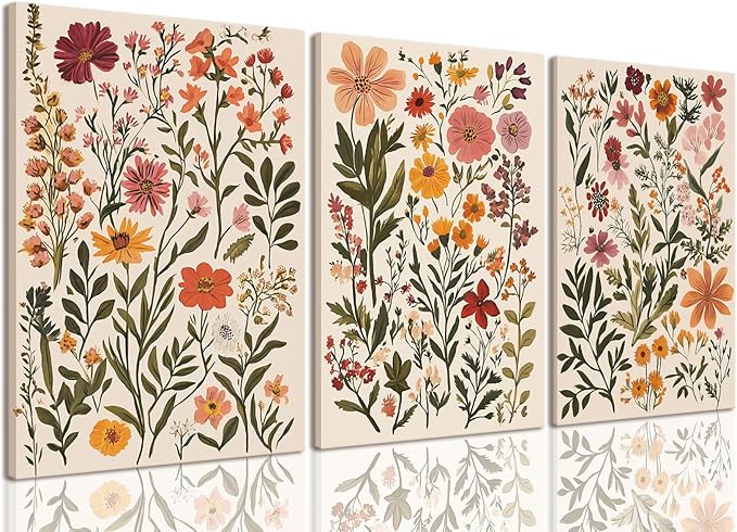 KISSFOX 3 Piece Boho Floral Canvas Wall Art by KISSFOX