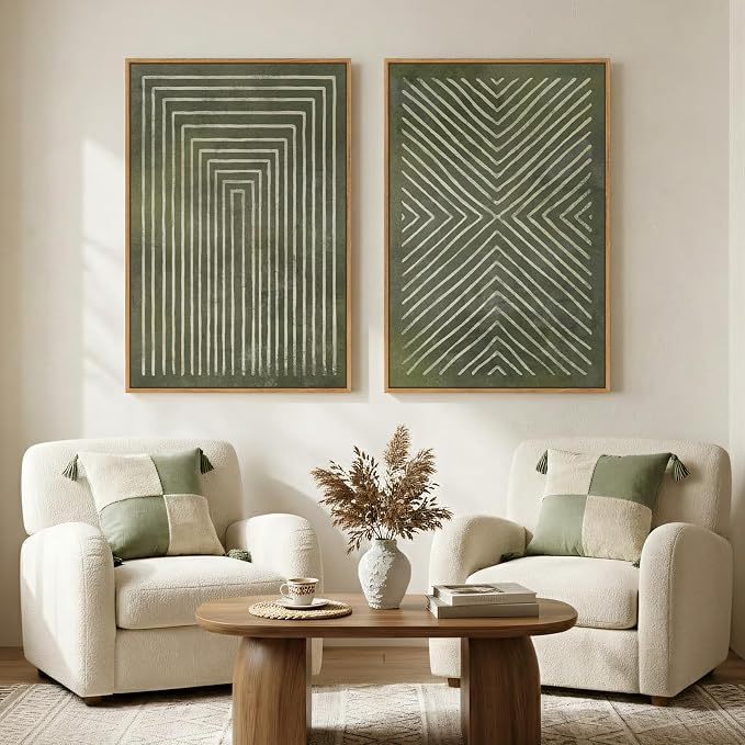 Large Framed Green Abstract Wall Art, 2 Piece Modern Canvas Prints Paintings - Image 4