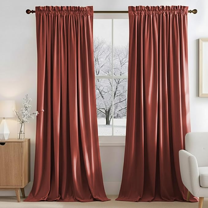 NICETOWN Rust Red Blackout Velvet Curtains - Image 2
