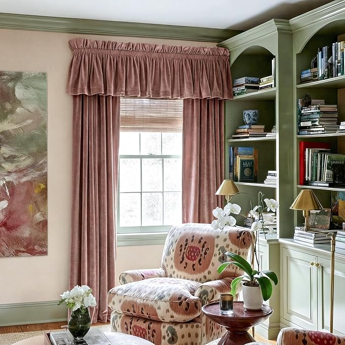 NICETOWN Velvet Cafe Windows Valance, Dusty Rose Pink Window Treatment - Image 2