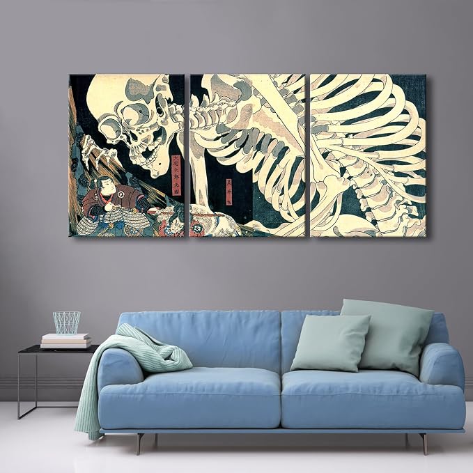 Wieco Art 3 Piece Witch and Skeleton Ukiyo-E by Utagawa Takiyasha Historic - Image 2