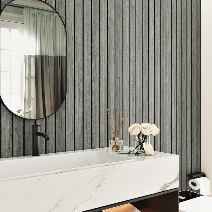 Grey Wood Grain Slat Panels for Interior Wall Decor 197"x23.6" Peel and Stick - Image 8