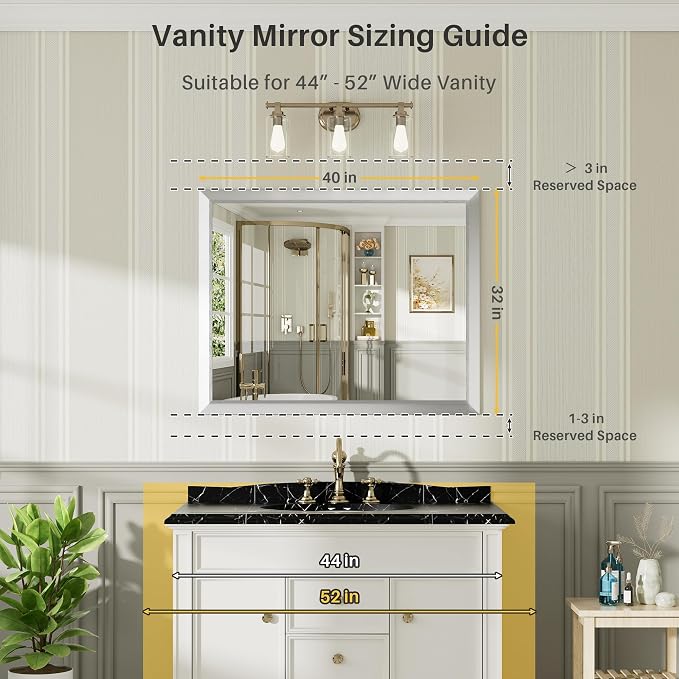 40x32 Inch Brushed Silver Bathroom Mirror - Image 2