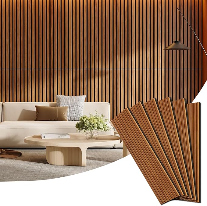 6 Pack Wood Panels for Wall, 47.24" x 12.79" Acoustic Wood Slat Wall Panel for by Vellorise