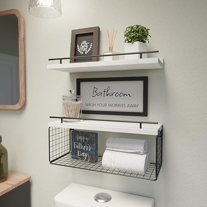 WOPITUES Floating Shelves for Wall Decor Sign, Bathroom Organizer and Storage - Image 2