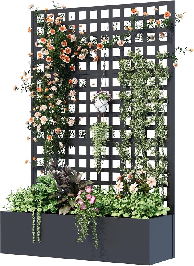 Metal Planter Box with Trellis, Planter Box Trellis with Privacy Screen and by UPHYB