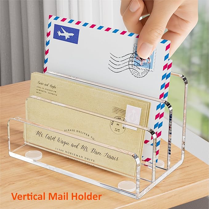FUCDTEFC Desk Mail Organizer, 3 Section Clear Acrylic File Holder Letter - Image 7