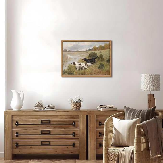 Floating Framed Vintage Hunting Dog Wall Art, Classic Countryside Landscape - Image 9