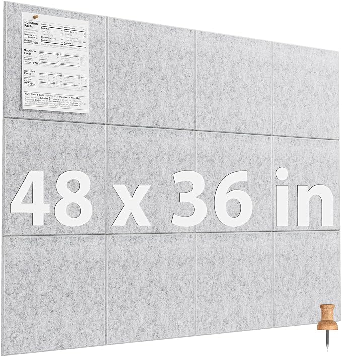 MaxGear Large Cork Board for Wall 48" x 36" Light Gray Bulletin Board, 12 Pack by MaxGear
