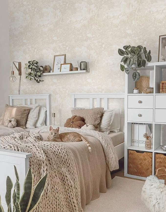 Heroad Peel and Stick Wallpaper Beige Neutral Vintage Forest Animals Floral - Image 6