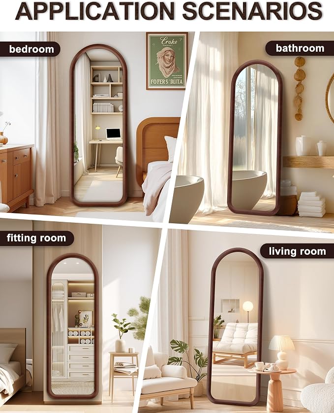 Delma Arched Full Length Mirror, Free Standing Floor Velvet Finish Frame Mirror - Image 6