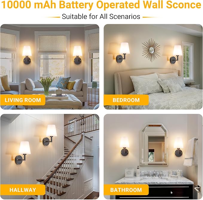 Vimhou Peel and Stick Wall Sconces, Stick On Wall Sconce Set of 2, Battery - Image 8