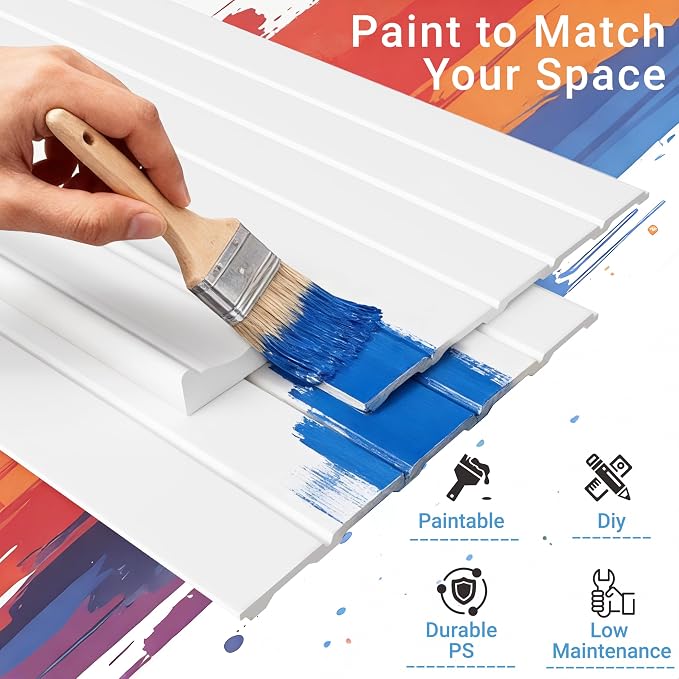 PS Wainscoting Wall Panel Kit, Paintable Waterproof PS Panels - Image 5