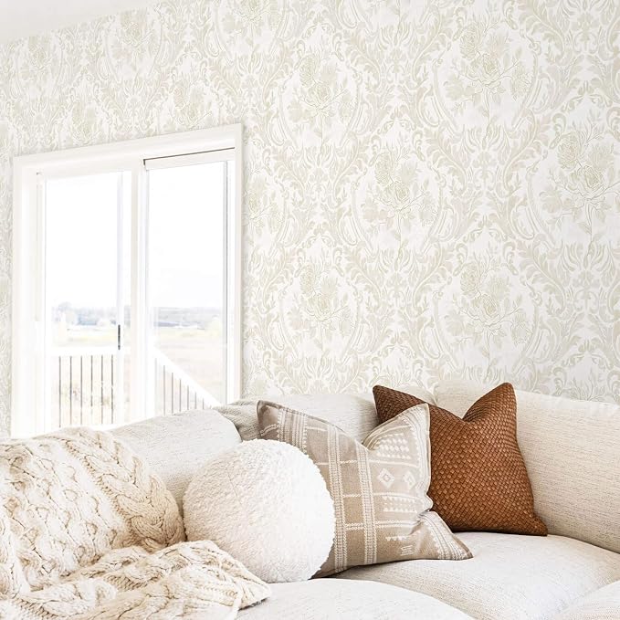 Ismoon Floral Peel and Stick Wallpaper Vintage Beige Contact Paper Boho - Image 2