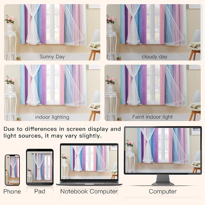 XiDi Girls Curtains for Bedroom, Princess Unicorn Wall Decals Pink 63 Inches - Image 9