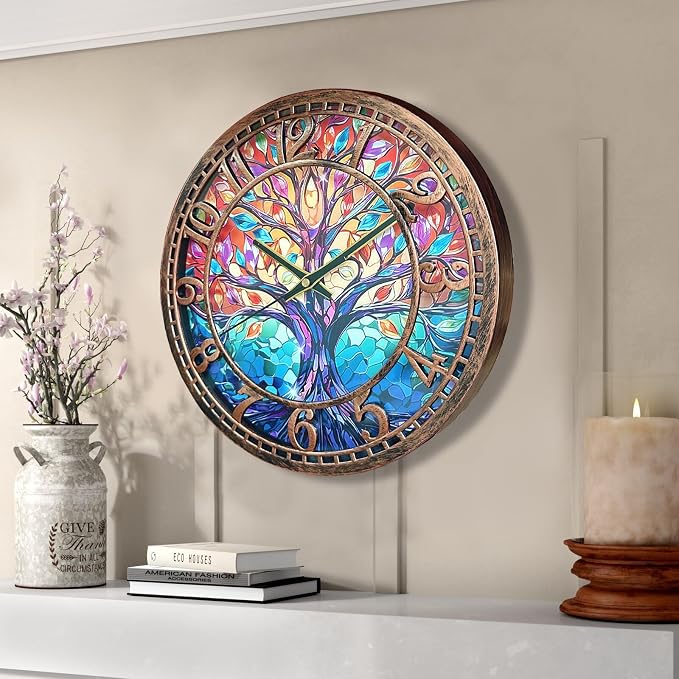 WANGIRO Tree of Life Wall Clock 12inch Silent Movement Non-Ticking Clock - Image 6