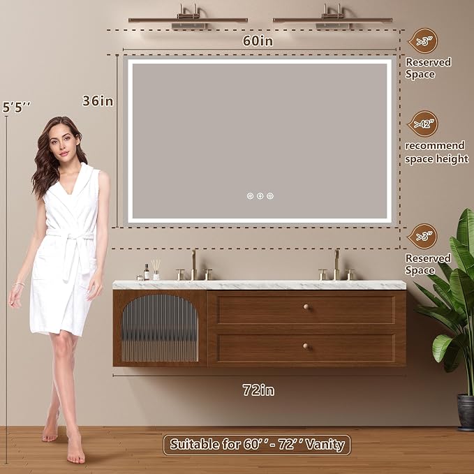 60x36 Inch LED Lighted Bathroom Mirror - Image 7