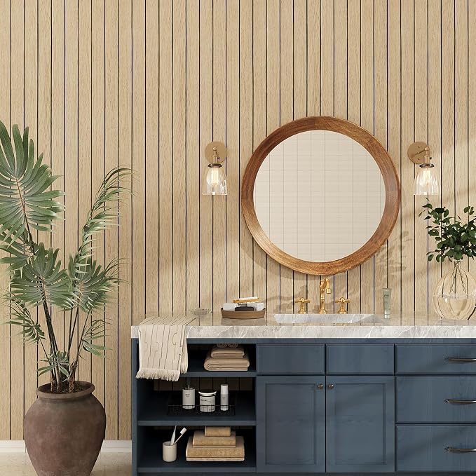 VEELIKE 30''x118'' Large Roll Wood Slat Wall Panel Peel and Stick Light Oak - Image 4