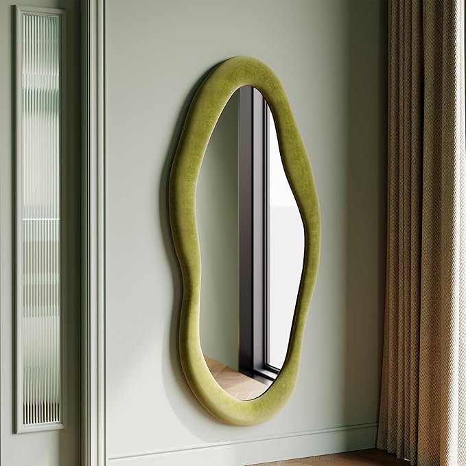 Honyee 55" x 24" Wavy Mirror, Flannel Wrapped Wooden Frame, Irregular Hanging by Honyee