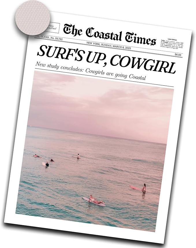 iHery Unframed Trendy Coastal Cowgirl NewsPaper Wall Art Prints, 12x16in Canvas by iHery