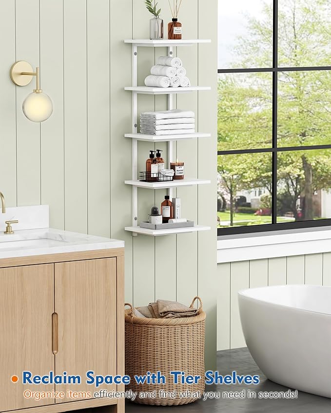 Harwaya White 5 Tier Wall Shelf Unit - Image 3