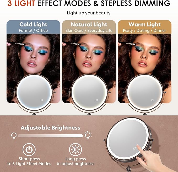 IMIKONA 9" Wall Mounted Lighted Makeup Mirror, 4000mAh Rechargeable Double - Image 5